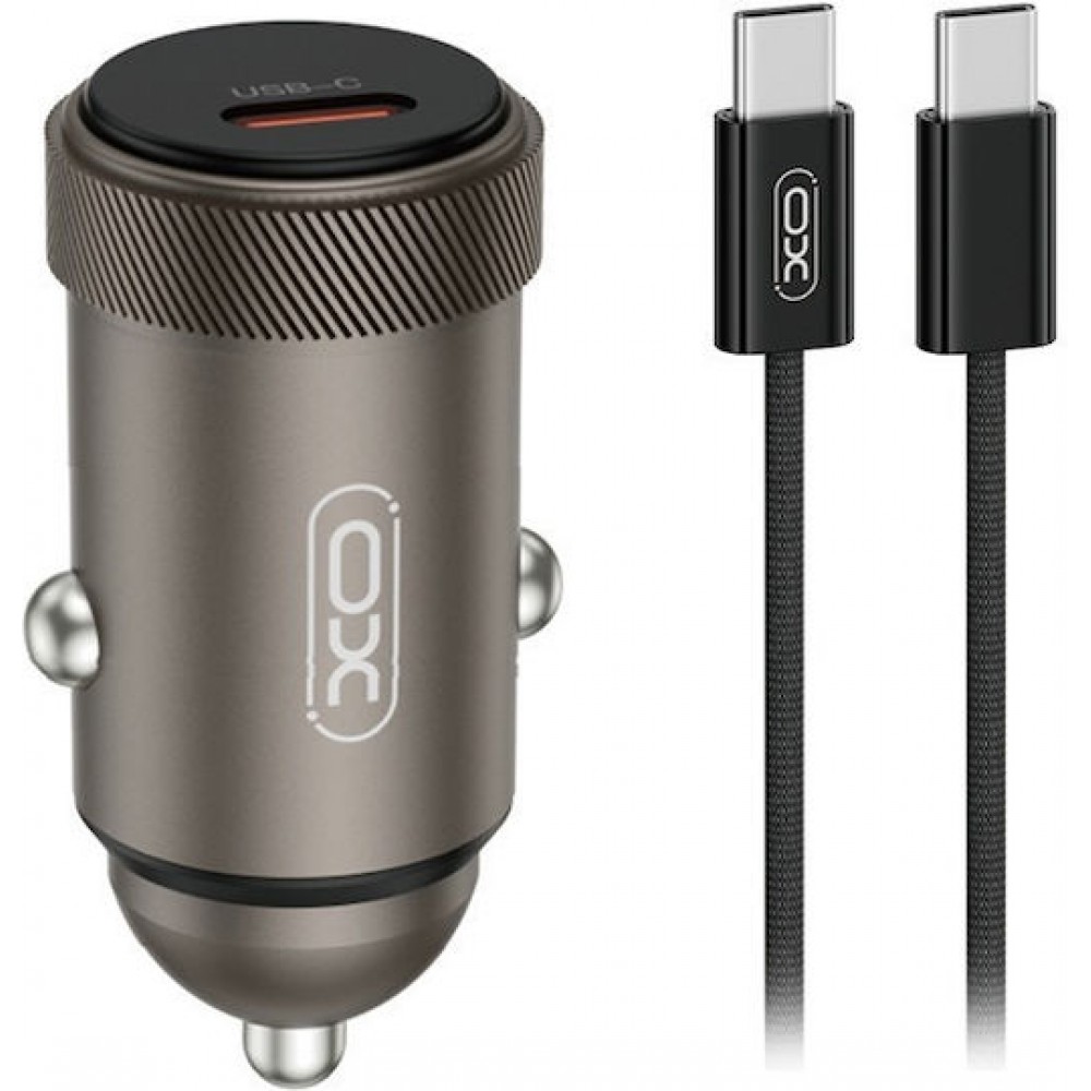 XO Cc70 Φορτιστής Αυτοκινήτου 30W Γρήγορης Φόρτισης με μία Θύρα: 1xType-C μαζί με Καλώδιο Type-C Γκρι Χρώμα